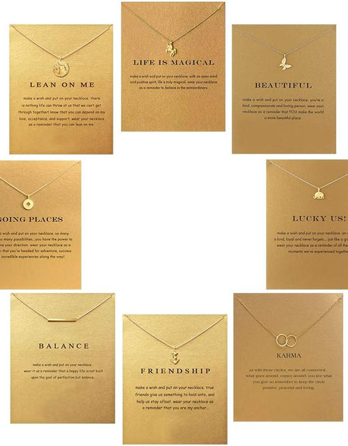 Load image into Gallery viewer, 8Pack Friendship Unicorn Necklace Set Good Luck Elephant Pendant Chain Necklace with Message Card Party Favors Birthday Gifts for Women (Gold)
