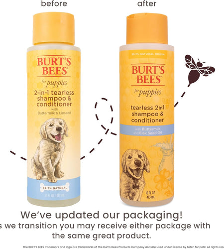Puppies Natural Tearless 2 in 1 Shampoo and Conditioner | Made with Buttermilk and Linseed Oil | Best Tearless Puppy Shampoo for Gentle Skin and Coat | Made in USA, 16 Oz