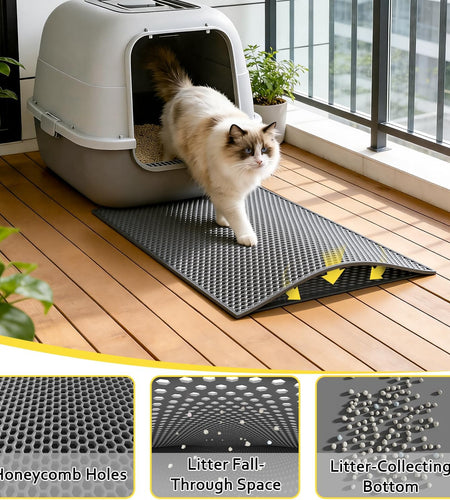 Cat Litter Mat, 15X24 Inch Litter Box Mat,Honeycomb Double Layer Trapping Litter Mat Design,Waterproof Urine Proof Kitty Litter Mat,Easy Clean Scatter Control (Grey, 15X24 Inch (Pack of 1))
