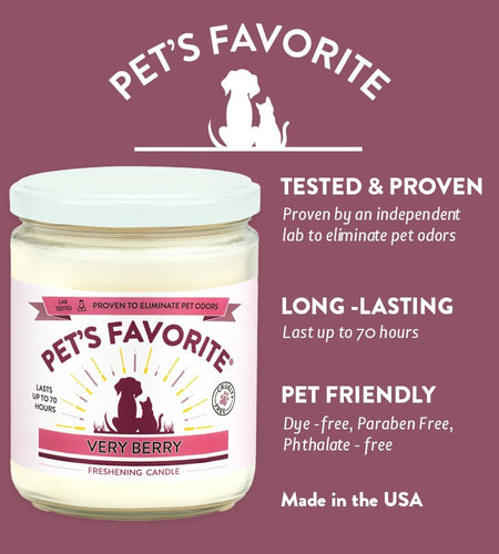 - Tested & Proven - Odor Eliminating Candle, Pet-Friendly Scented Candle, in 4 Great Fragrances – 70-Hour Burn Time, Cotton Wick (Very Berry, Pack of 1)