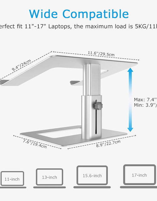 Load image into Gallery viewer, Laptop Stand, Ergonomic Aluminum Height Adjustable Computer Stand Laptop Riser Holder for Desk, Compatible with Macbook Pro/Air, Dell, Lenovo, HP, Samsung, More Laptops 11-17"
