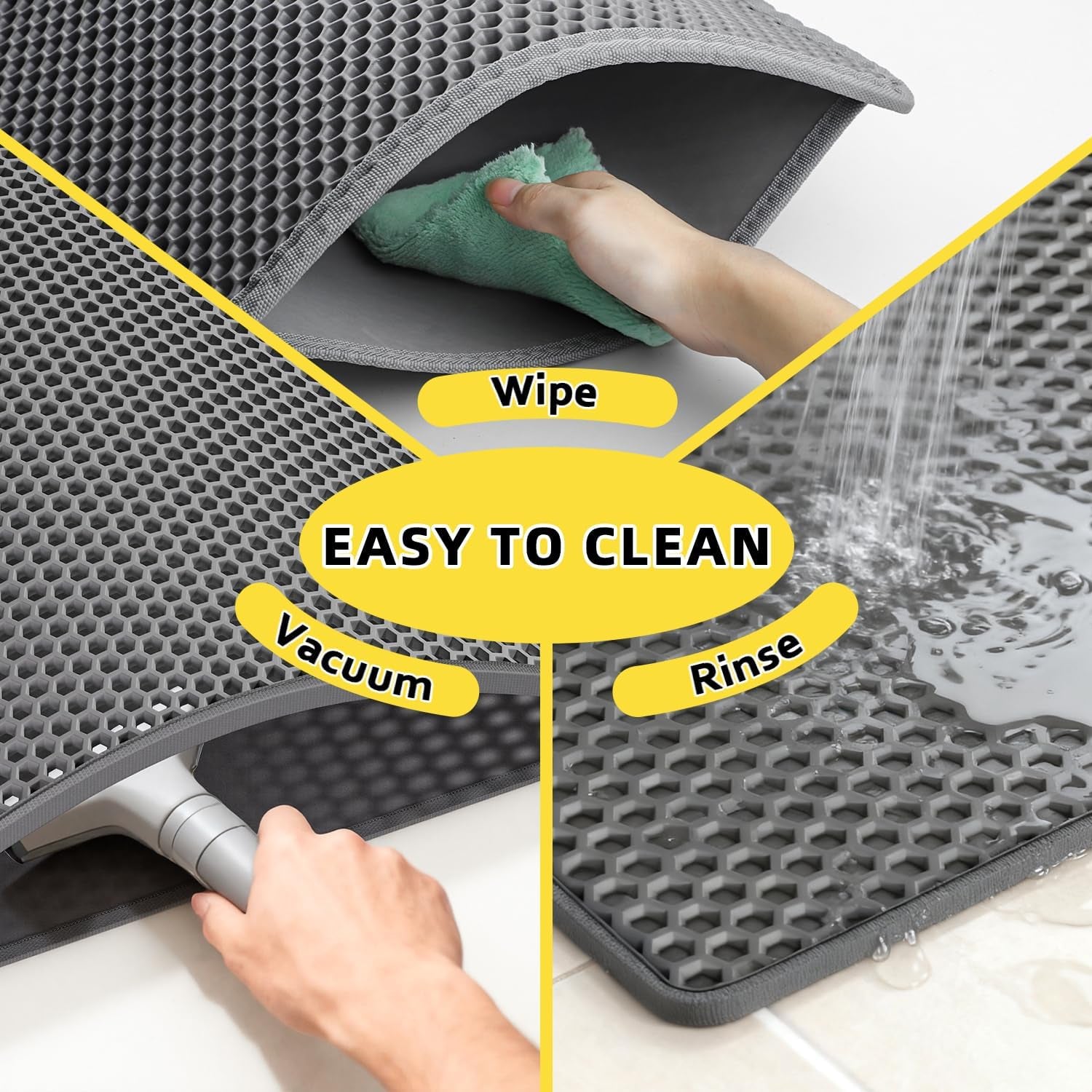 Cat Litter Mat, 15X24 Inch Litter Box Mat,Honeycomb Double Layer Trapping Litter Mat Design,Waterproof Urine Proof Kitty Litter Mat,Easy Clean Scatter Control (Grey, 15X24 Inch (Pack of 1))