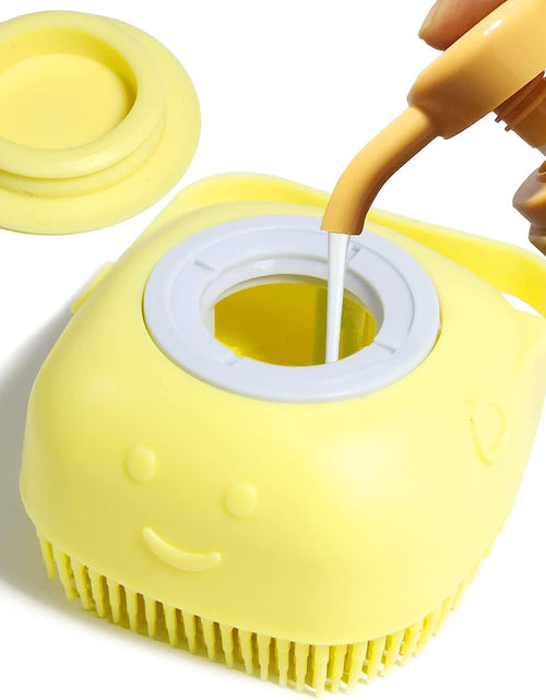 Load image into Gallery viewer, Dog Bath Brush, Pet Massage Brush Shampoo Dispenser, Soft Silicone Brush Rubber Bristle for Dogs and Cats Shower Grooming (Yellow)
