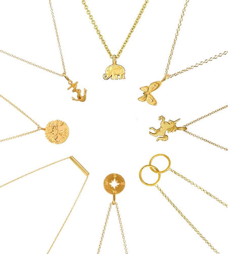 8Pack Friendship Unicorn Necklace Set Good Luck Elephant Pendant Chain Necklace with Message Card Party Favors Birthday Gifts for Women (Gold)